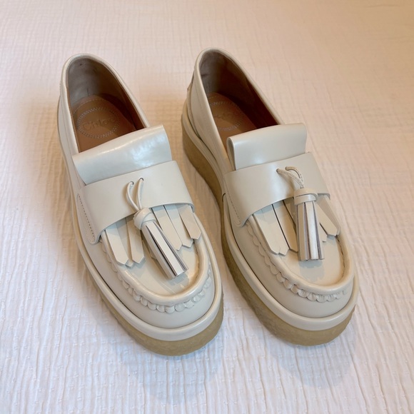 Chloe Jamie Tassel Platform Loafers in Ivory, Size 37 - Picture 3 of 15